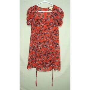 Urban Outfitters Pins and Needles Mini Dress Red Orange Floral Belted EUC Small